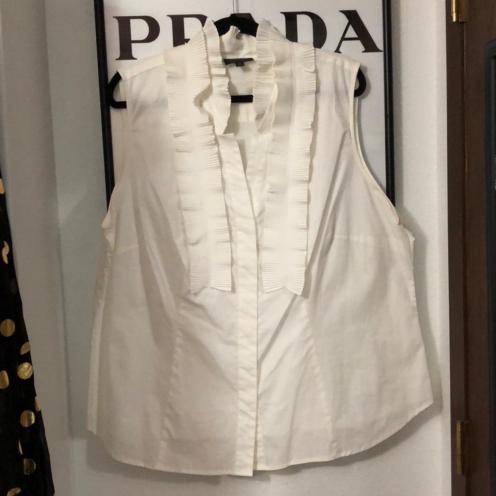 Anne Klein White Ruffled Collar Shirt